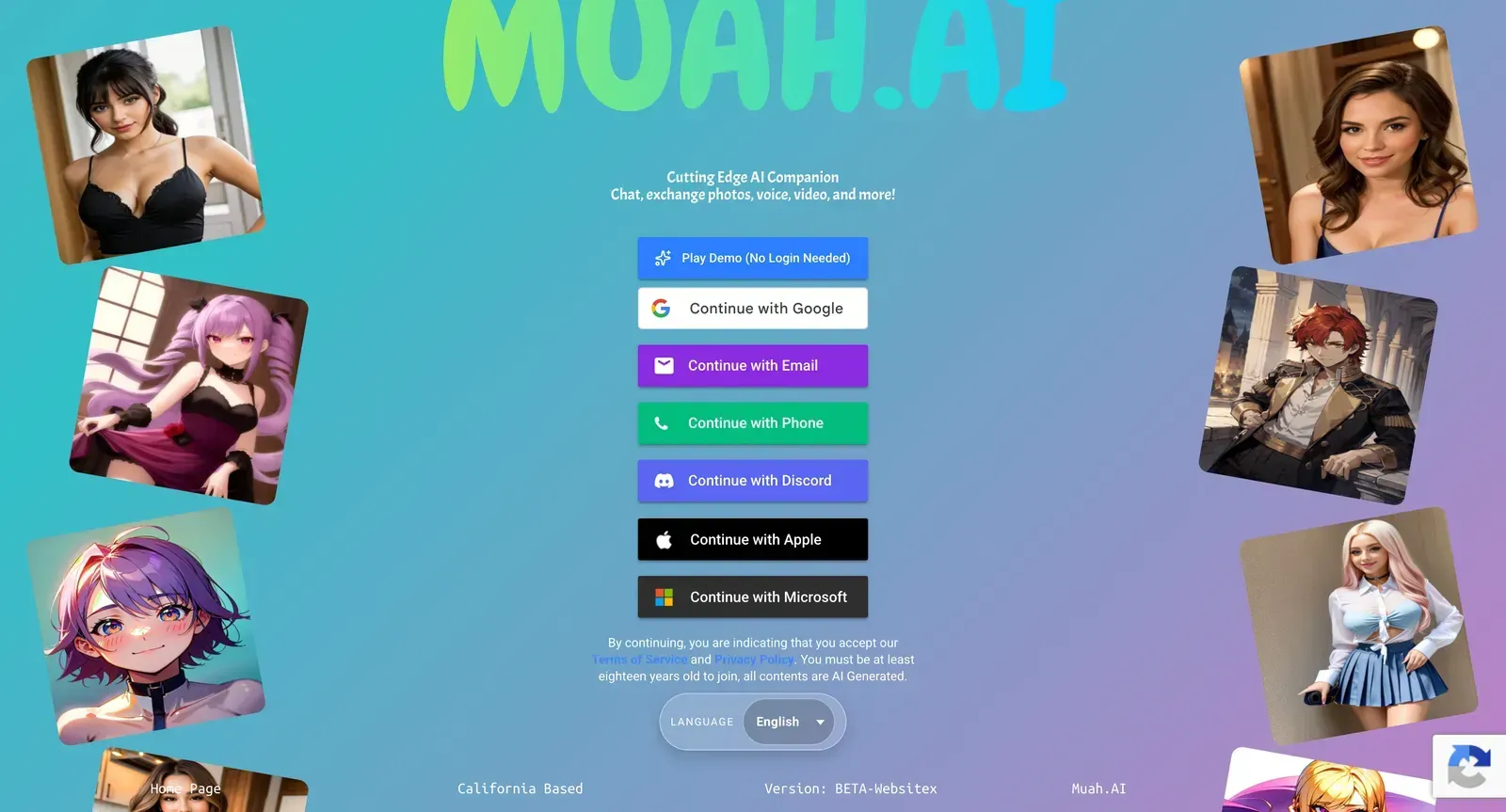 pagina principale di muah ai